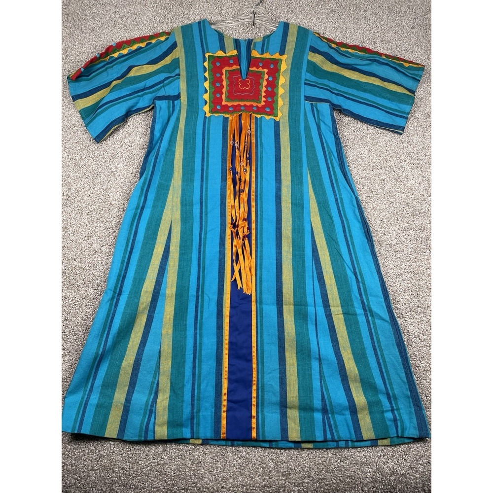 Irene Pulos Hand Embroidered Beaded Art to Wear Vintage Cotton Caftan Dress